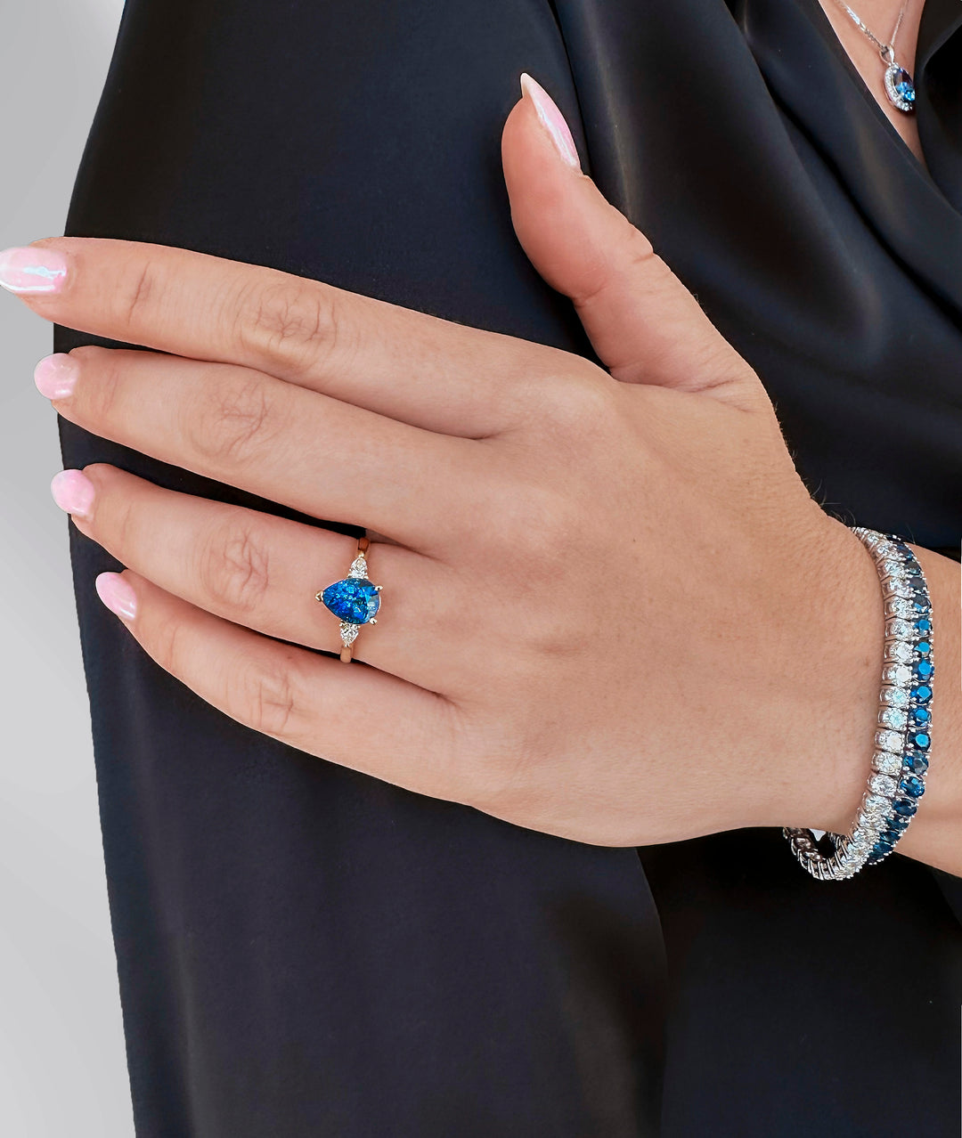 Pear Blue Sapphire Trilogy Ring