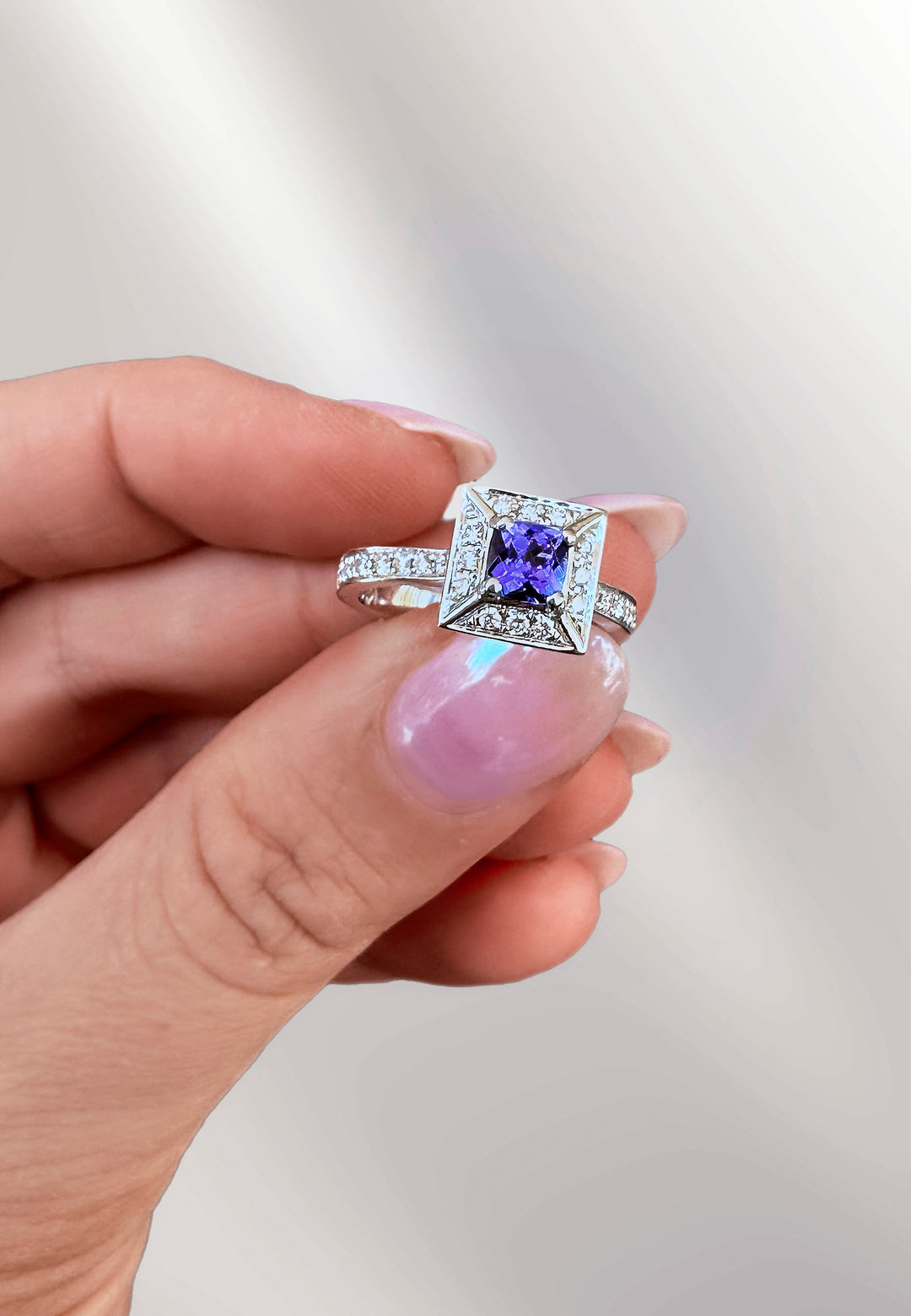 Tanzanite Halo Ring