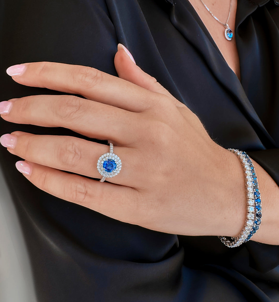 Blue Sapphire Round Halo Ring