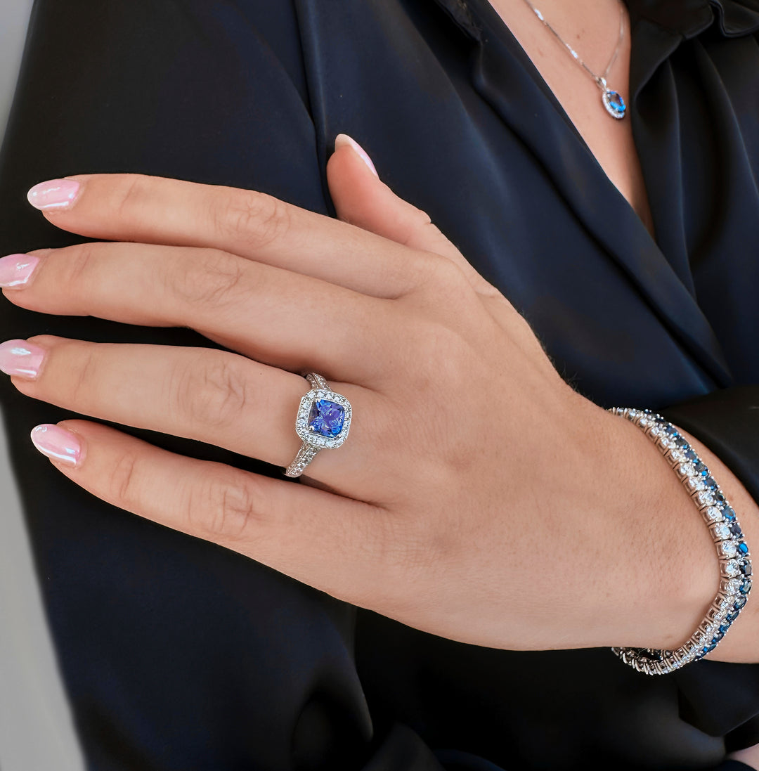 Tanzanite Cushion Cut Halo Ring