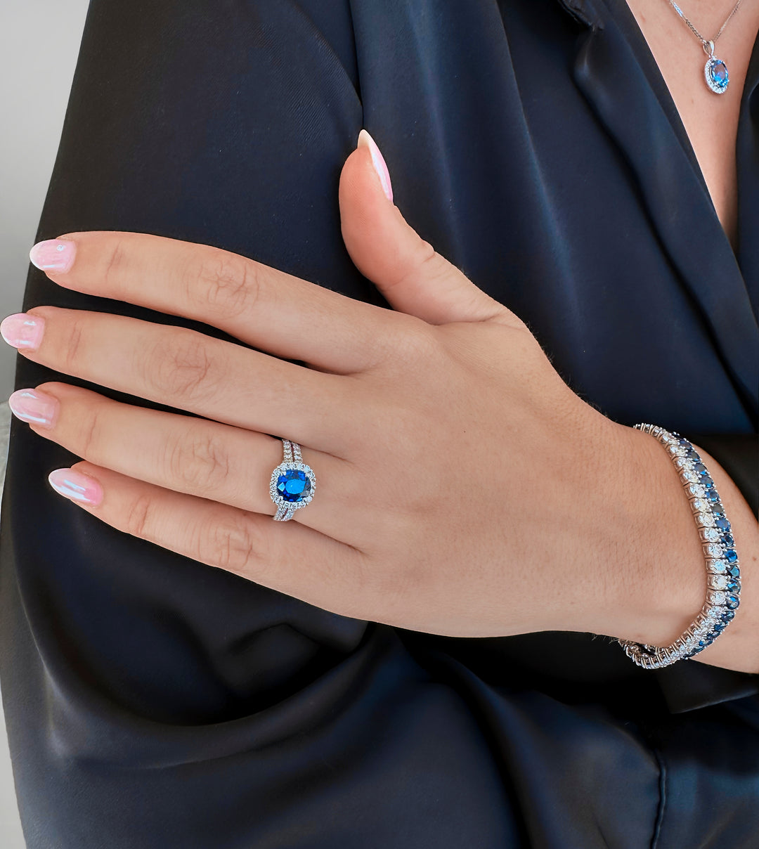 Blue Sapphire Cushion Cut Halo Ring