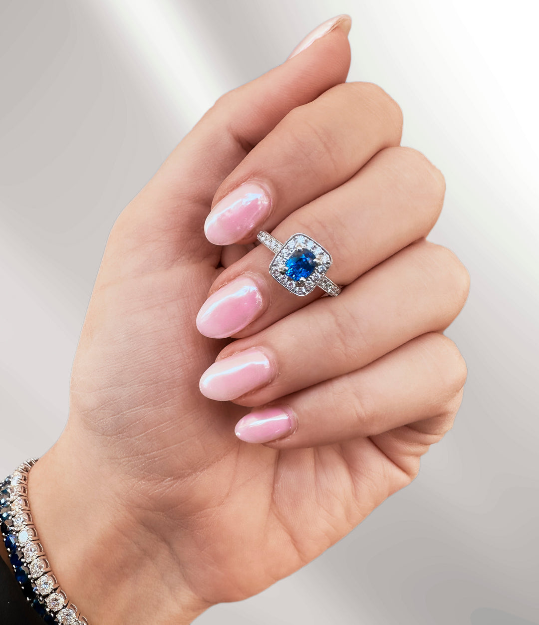 Blue Sapphire Cushion Cut Halo Ring