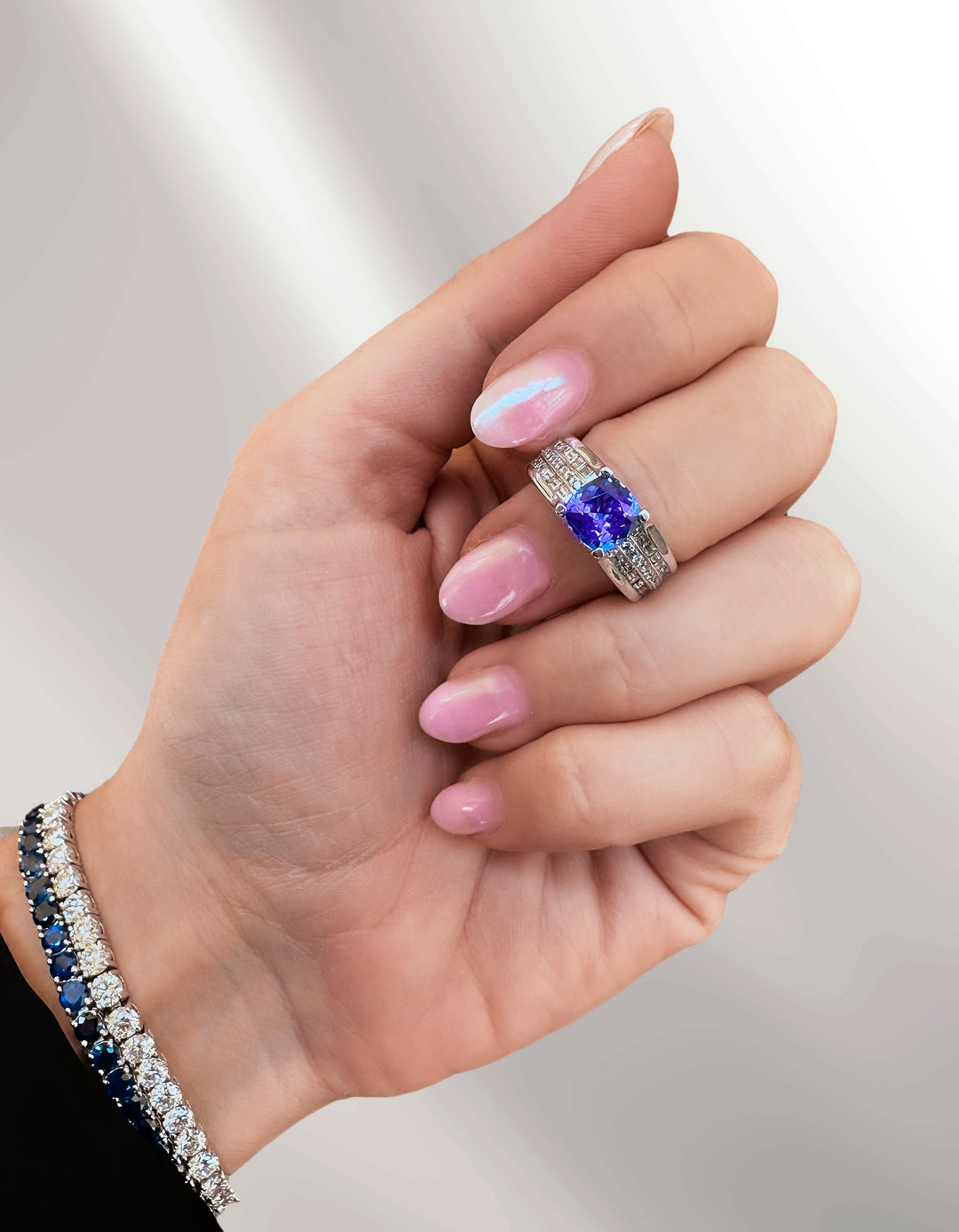 Tanzanite Cushion Halo Ring
