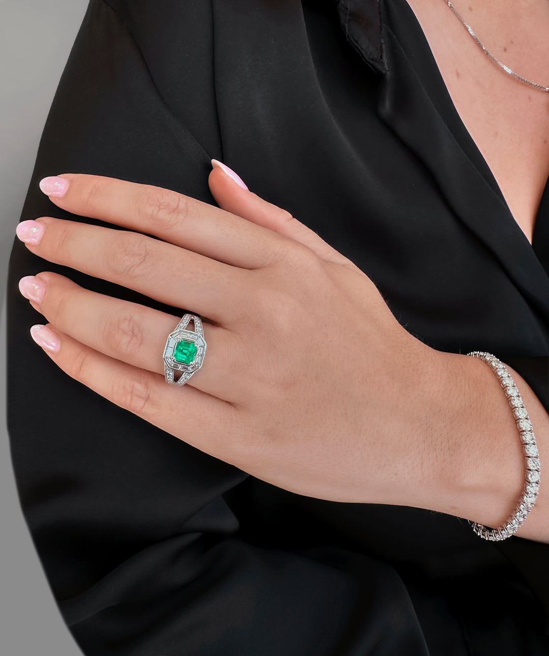 Halo Emerald Ring Split band