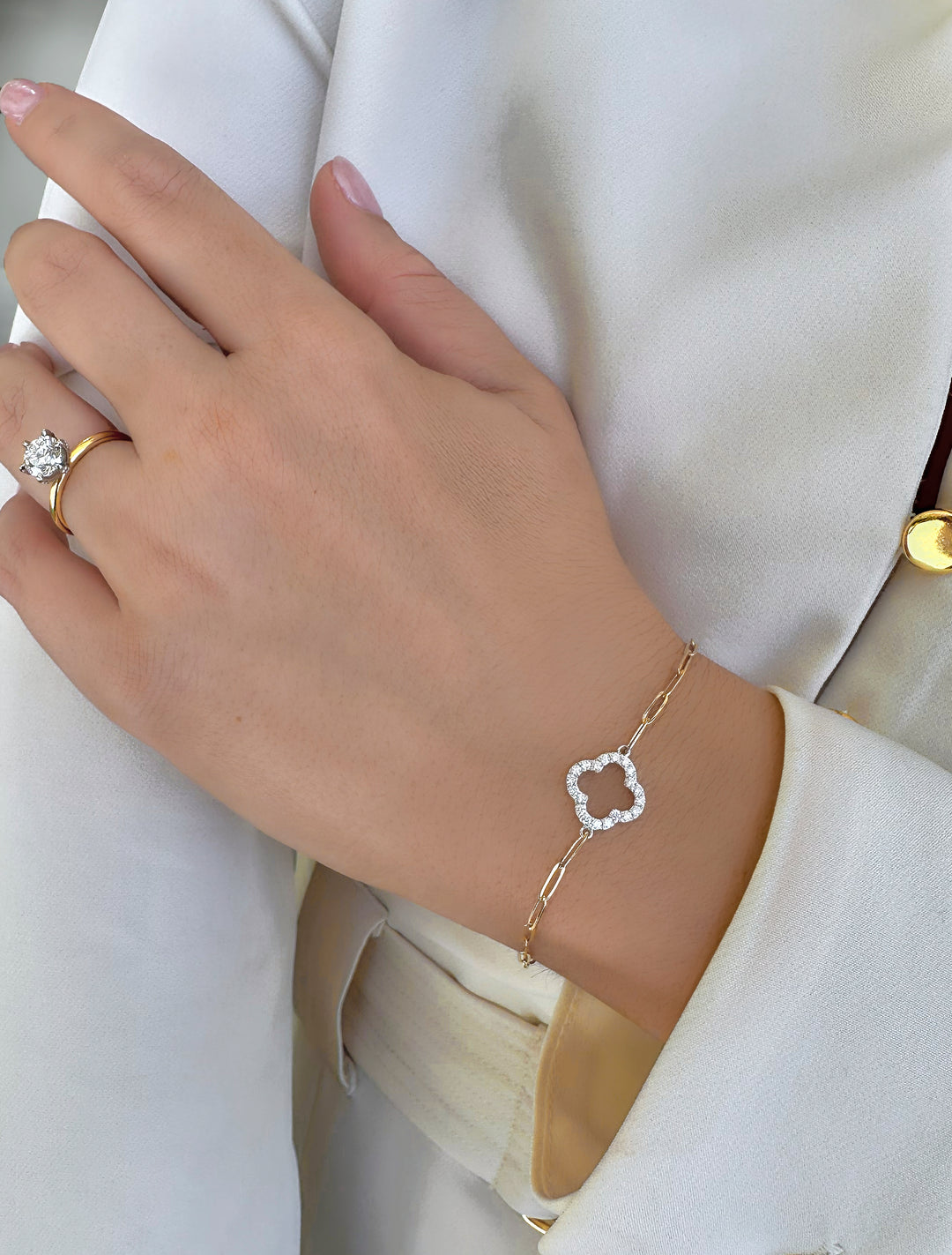 Clover on Paperclip Diamond Bracelet