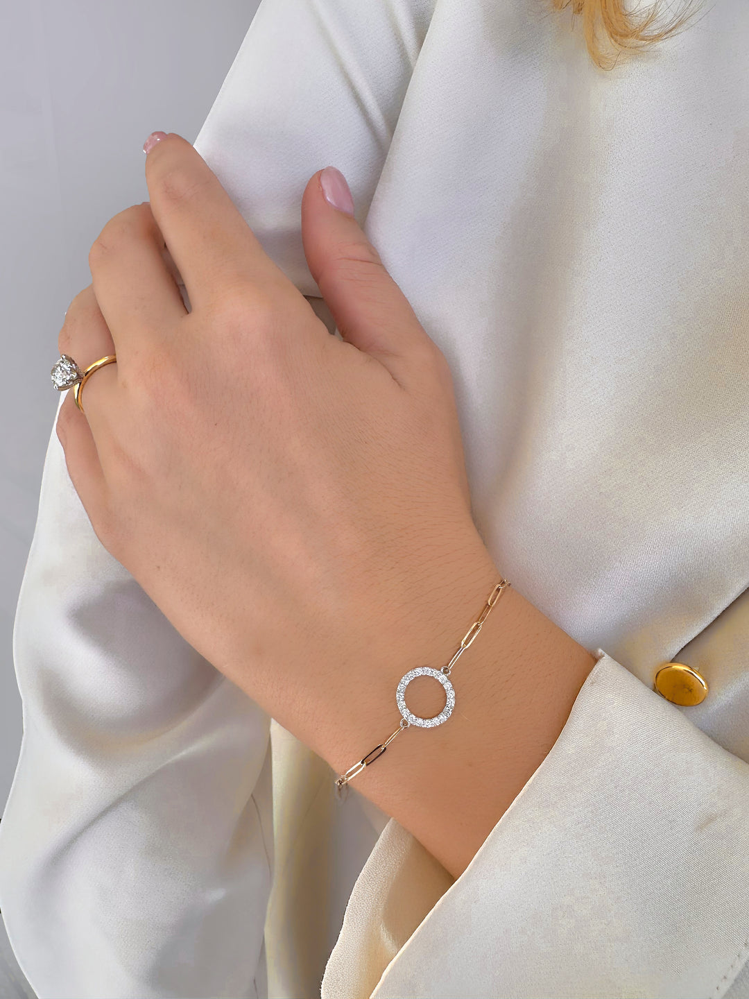 Circle on Paperclip Diamond Bracelet