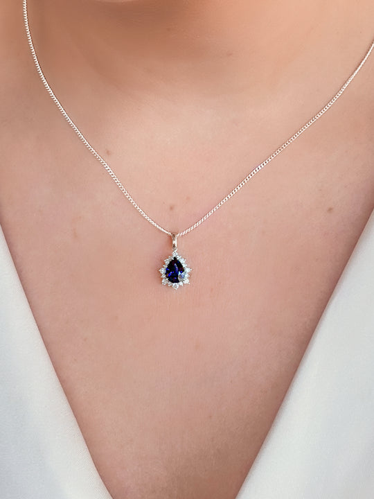 Dark Blue Pear Shape Sapphire Pendant