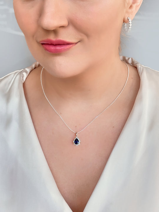 Dark Blue Pear Shape Sapphire Pendant