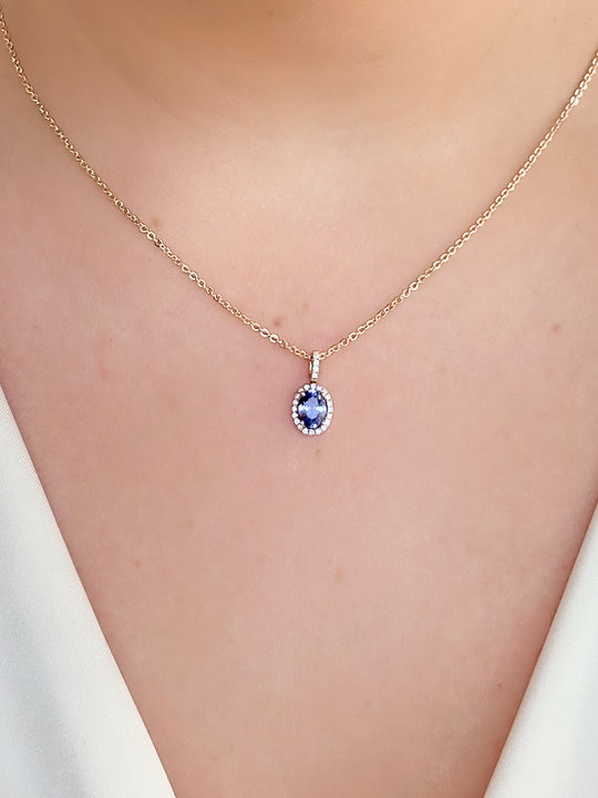 Blue Tanzanite Halo Pendant