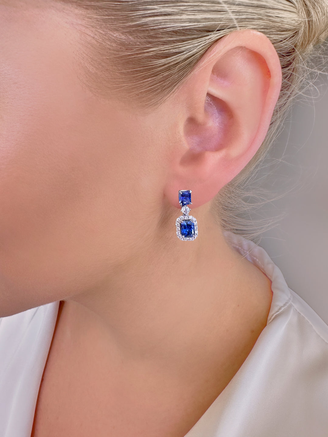 Diamond and Sapphire Drop Earrings