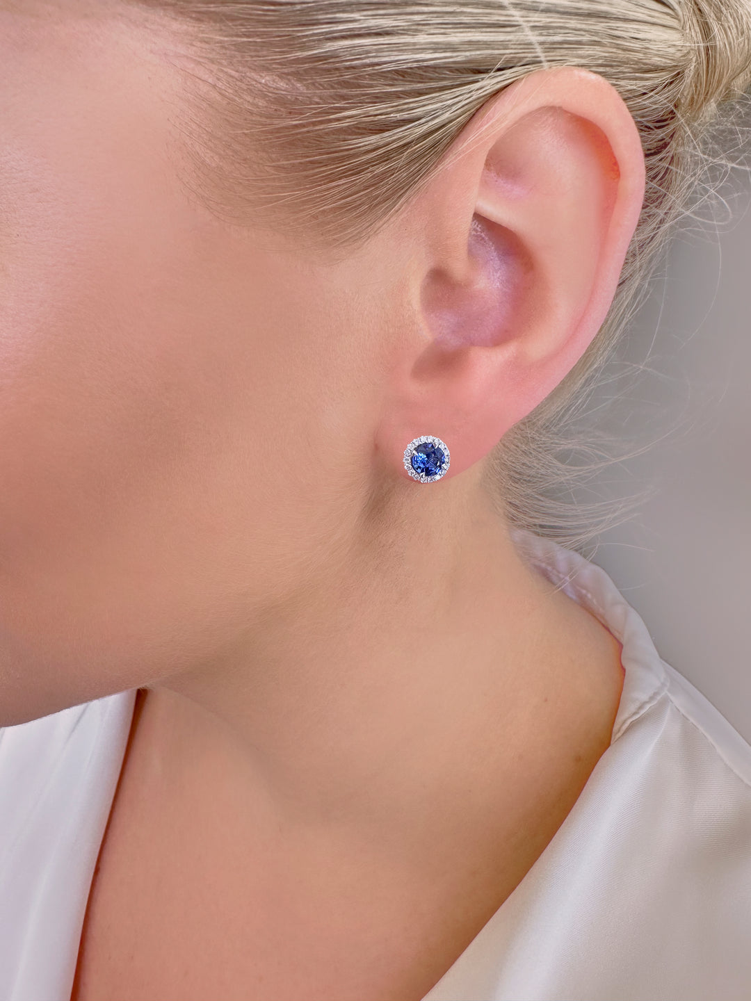 Round Sapphire Stud Earrings