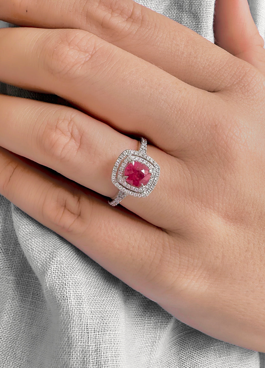 Ruby Double Halo Ring