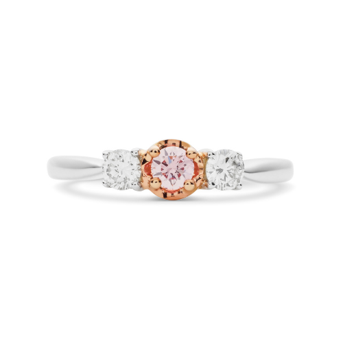 18ct Rose and White Gold Trilogy Certified Pink Argyle Diamond Engagement Ring Set in Four Claws