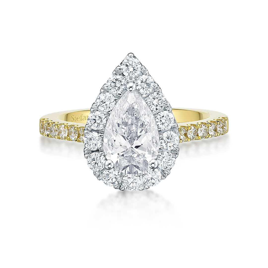 Tear drop diamond engagement ring set in 3 claws
