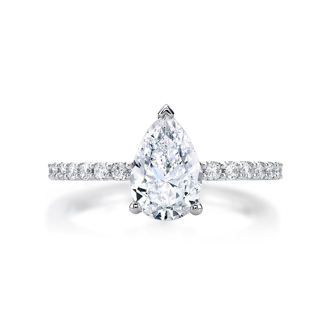 The Maria is a Pear shape diamond engagement ring set in 3 claws