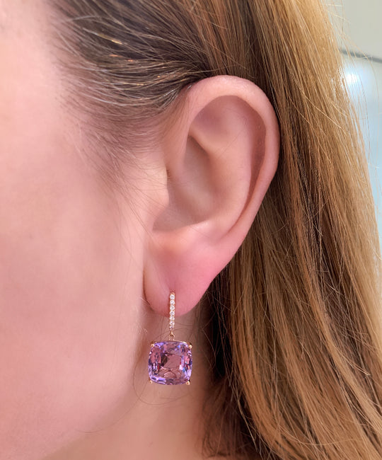 Amethyst Cushion Cut Hoop Earrings