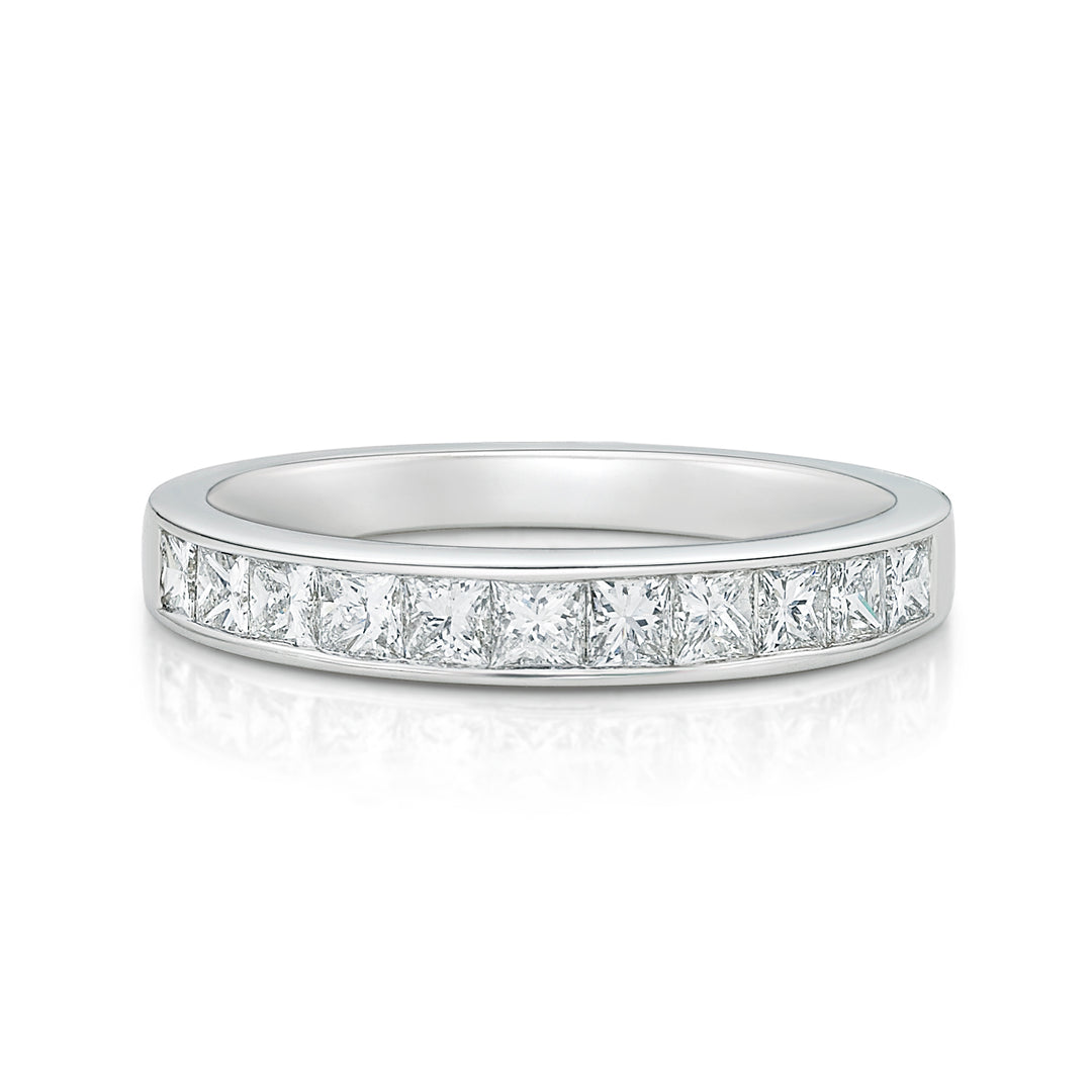 Gold Diamond Wedding Ring - Princess Cut Diamond Wedding Band
