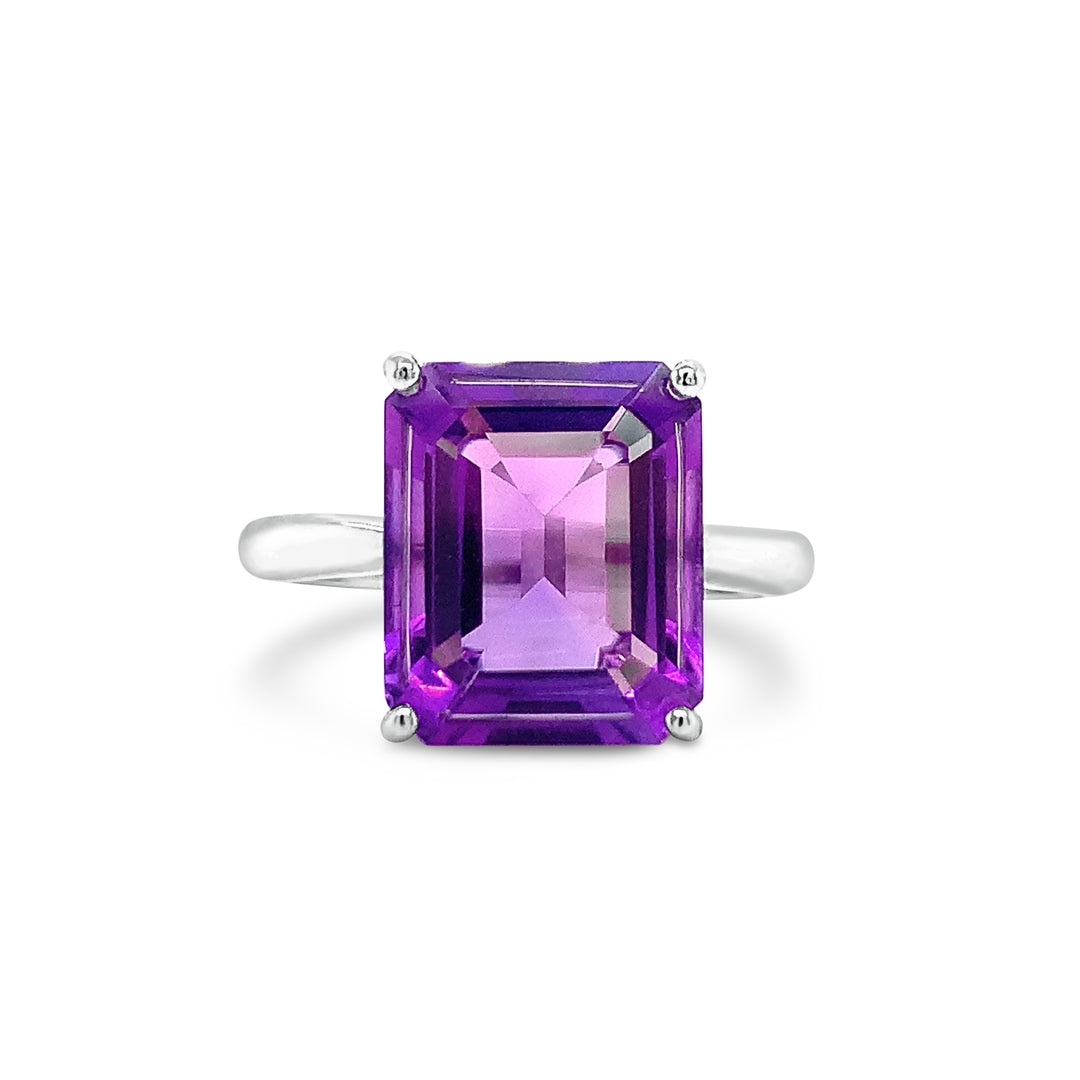 Amethyst Emerald Cut Tapered Band Ring