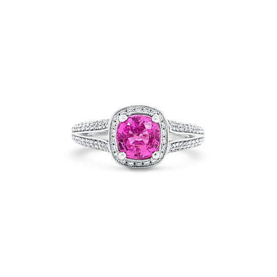 Pink Sapphire Halo Ring