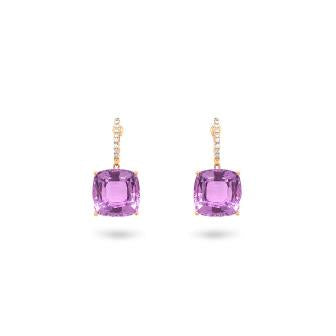 Amethyst Cushion Cut Hoop Earrings