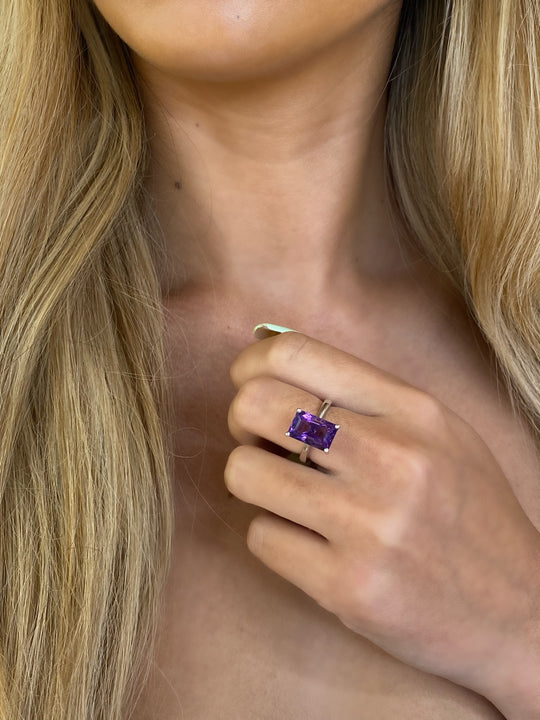 Amethyst Emerald Cut Ring