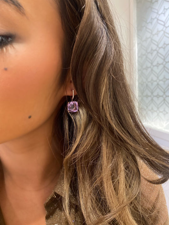 Amethyst Cushion Cut Hoop Earrings
