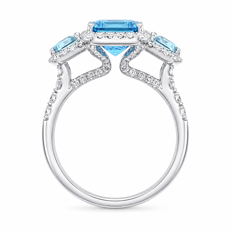 Blue Topaz Trilogy and Diamond Halo Ring