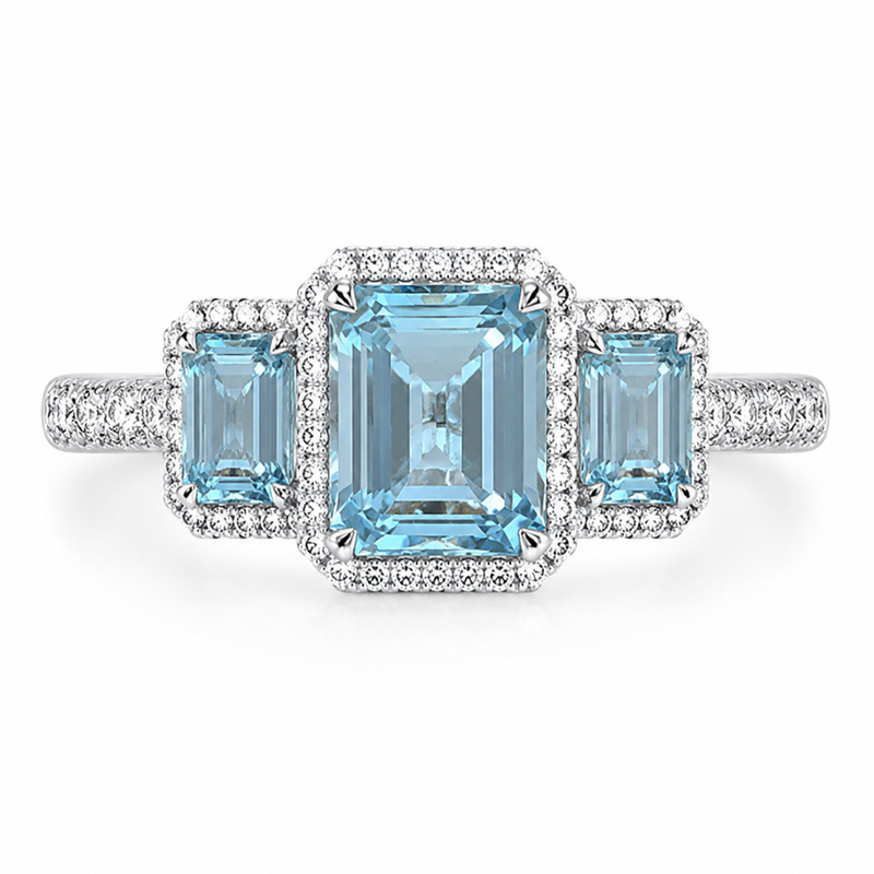Blue Topaz Trilogy and Diamond Halo Ring