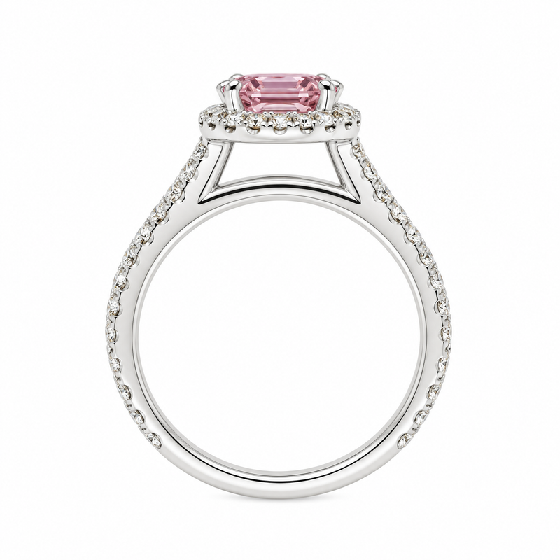 Morganite and Diamond Halo Ring
