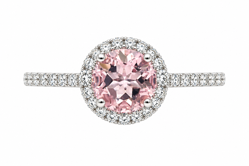 Morganite and Diamond Halo Ring