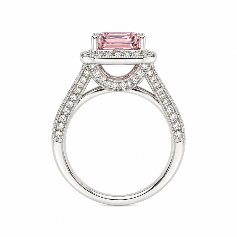 Morganite and Diamond Halo Ring
