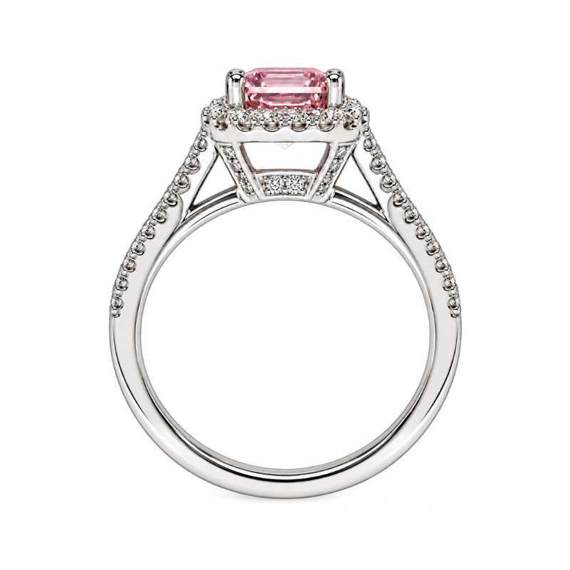 Morganite and Diamond Halo Ring