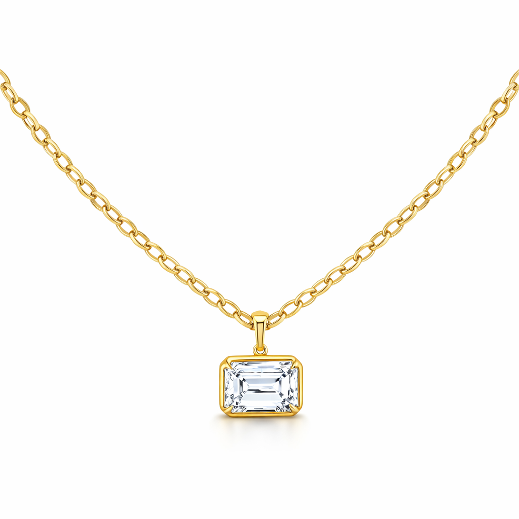 Emerald Cut Drop Diamond Pendant
