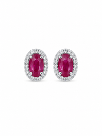 Oval Ruby Halo Studs