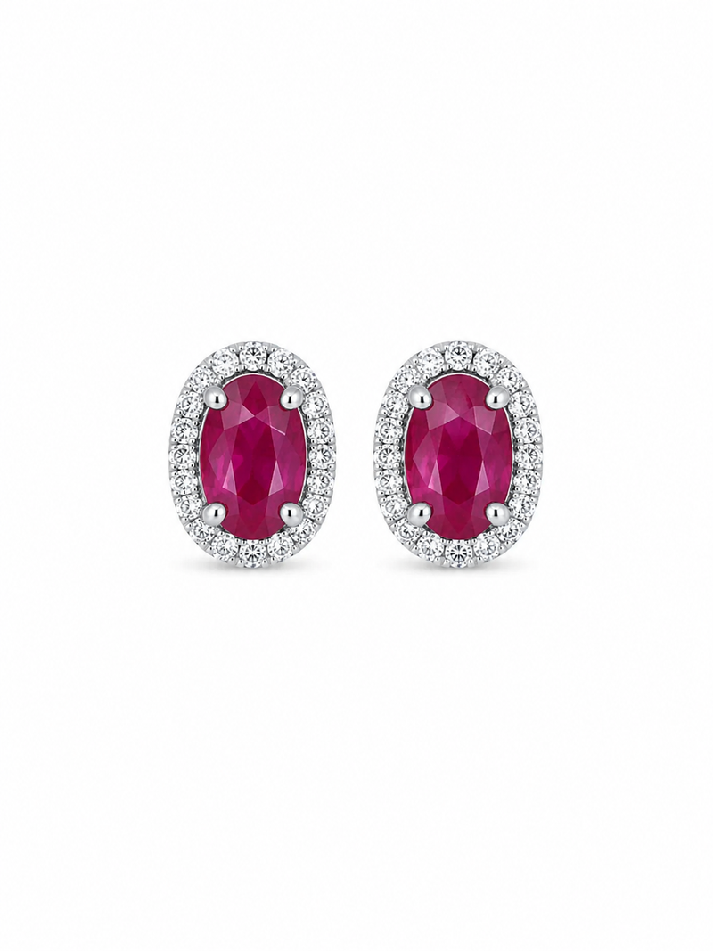 Oval Ruby Halo Studs