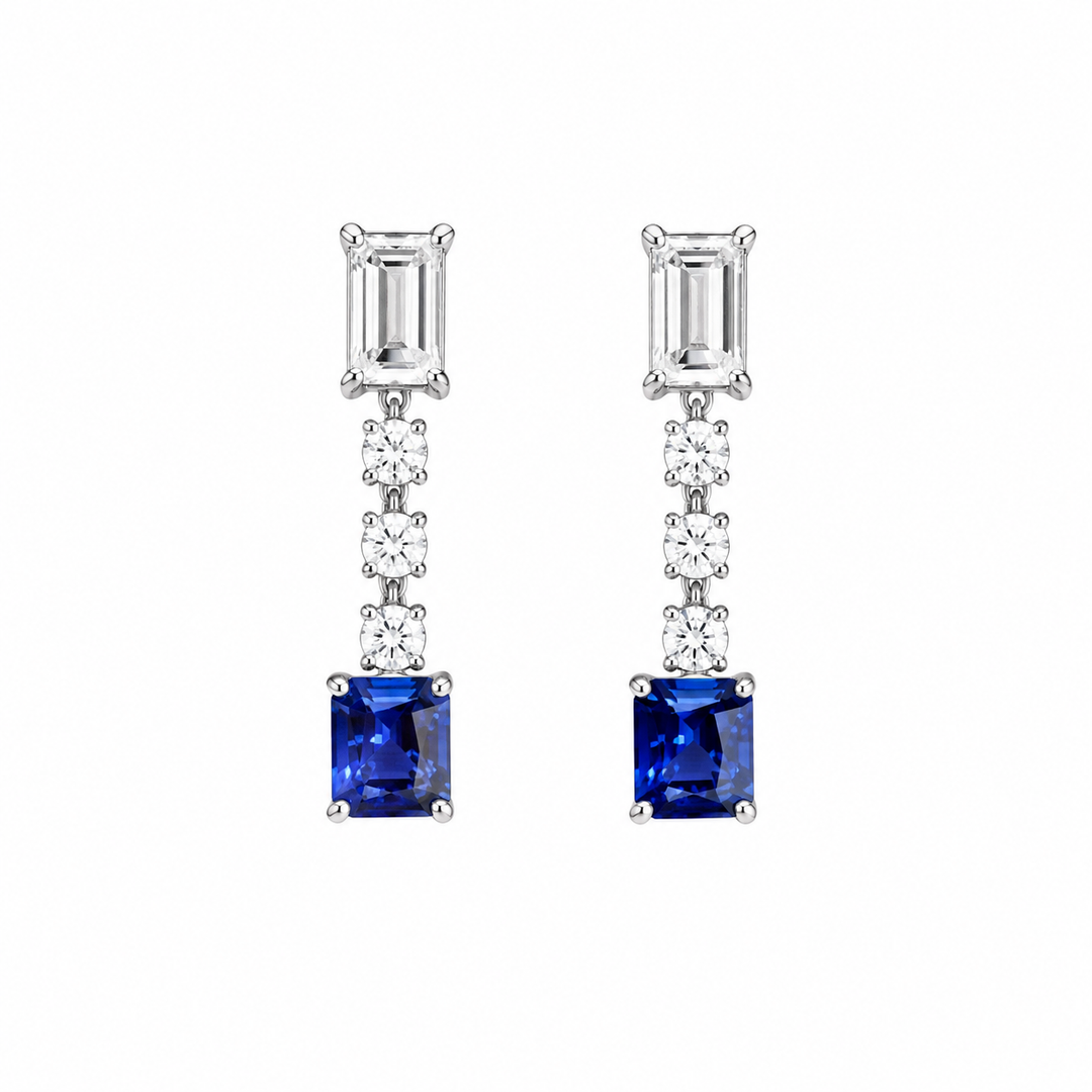 Deep Blue Sapphire and Diamond Drop Earrings