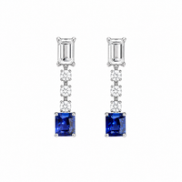 Deep Blue Sapphire and Diamond Drop Earrings