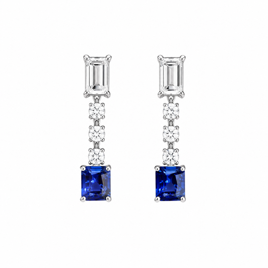 Deep Blue Sapphire and Diamond Drop Earrings