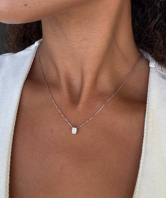 Emerald Cut Vertical Diamond Pendant