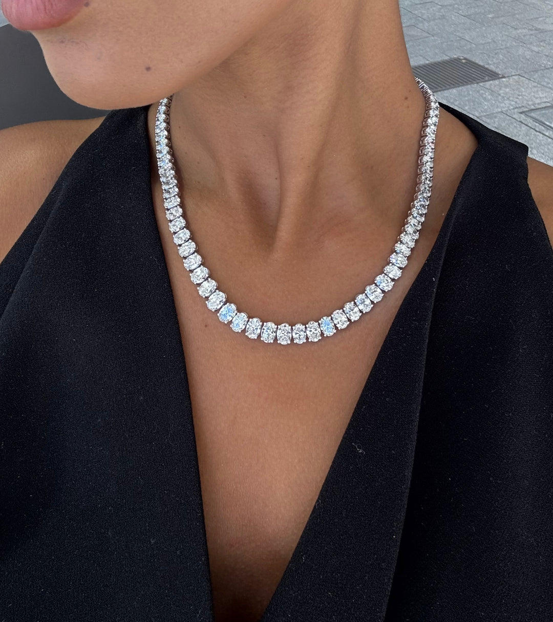 Oval Diamond Tennis Necklace