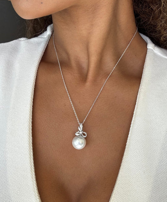 Diamond Bow & South Sea Pearl Pendant