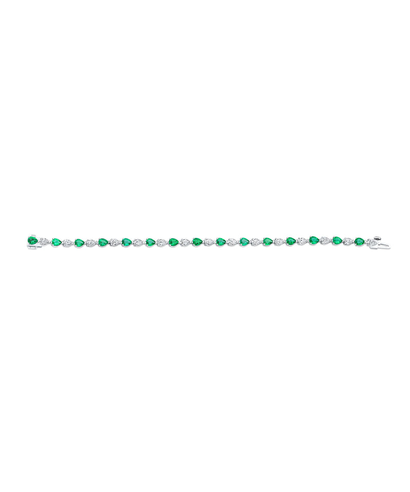 Pear Emerald & Diamond Alternating Bracelet