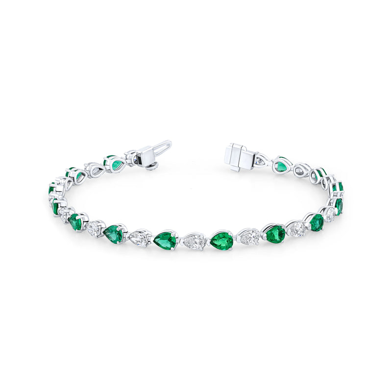 Pear Emerald & Diamond Alternating Bracelet