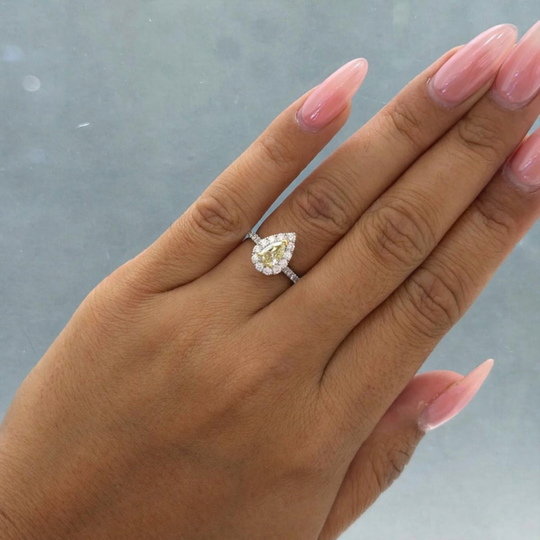Yellow Pear Halo Diamond Ring