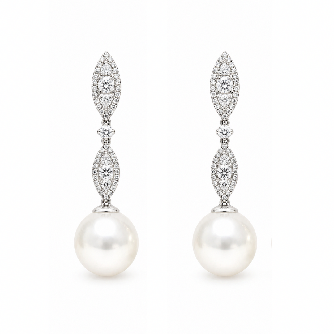 Pearl Diamond Drop Earrings