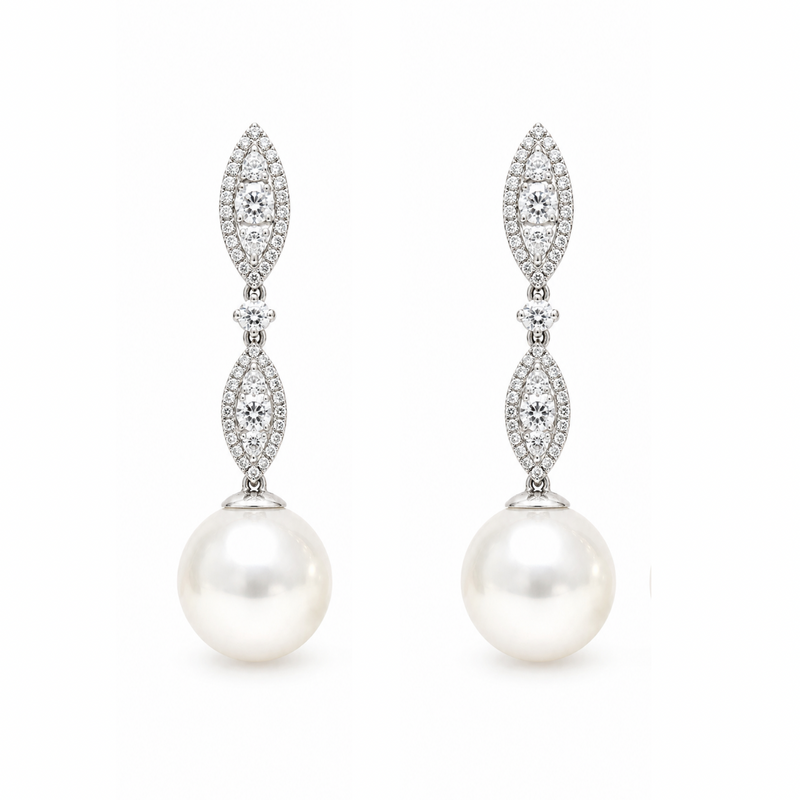 Pearl Diamond Drop Earrings