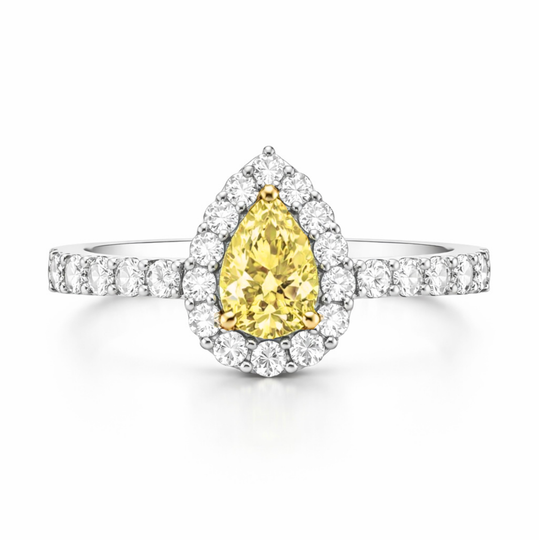 Yellow Pear Halo Diamond Ring