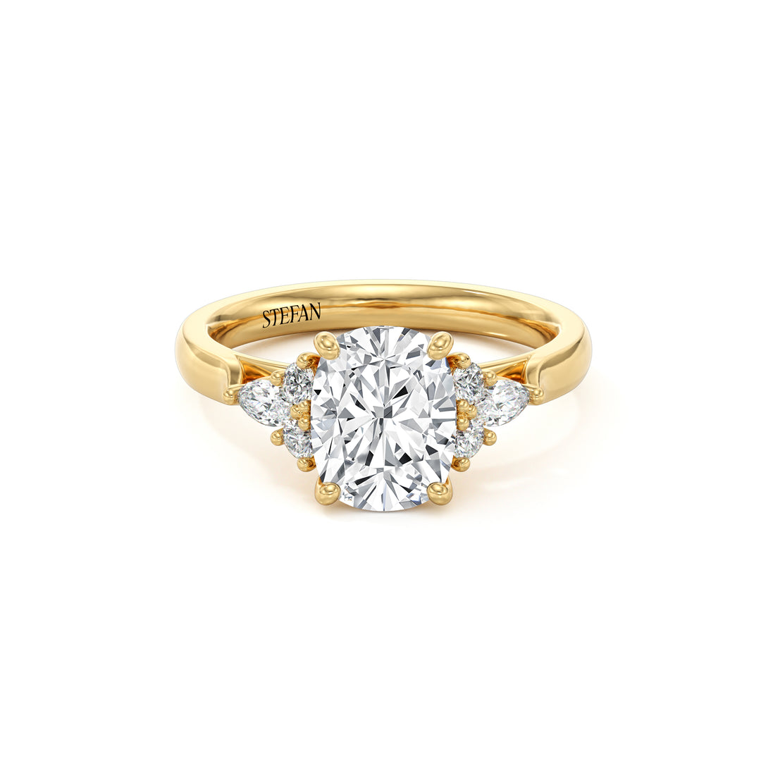 Gold ring with a diamond on a white background

