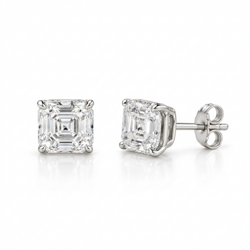 Asscher Cut Diamond Stud Earrings