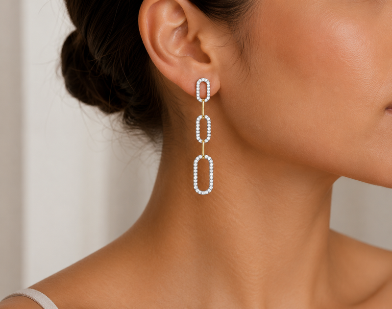 Claw Set Paperclip Diamond Drop Earrings